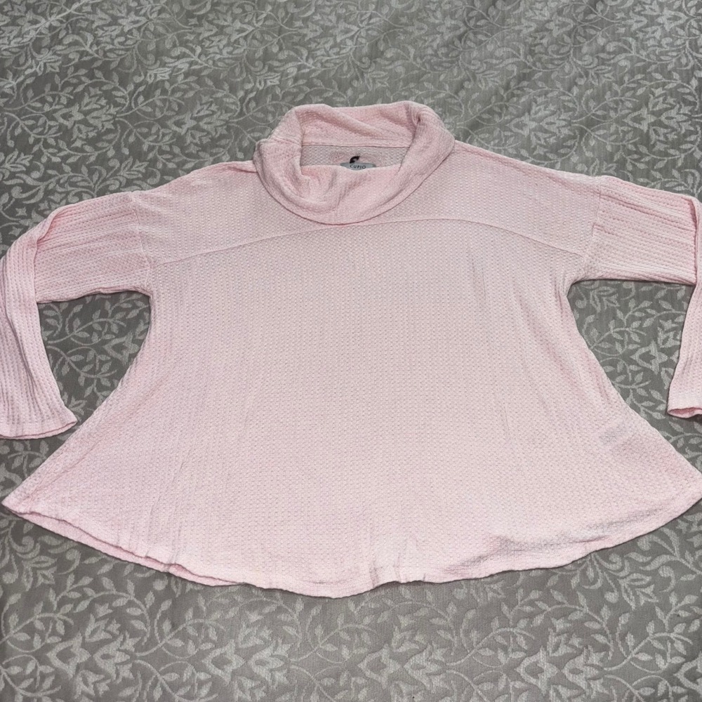 Cupio Waffle Knit Cowl Neck Pink Lightweight Flowy Top Womens XL - Picture 1 of 9